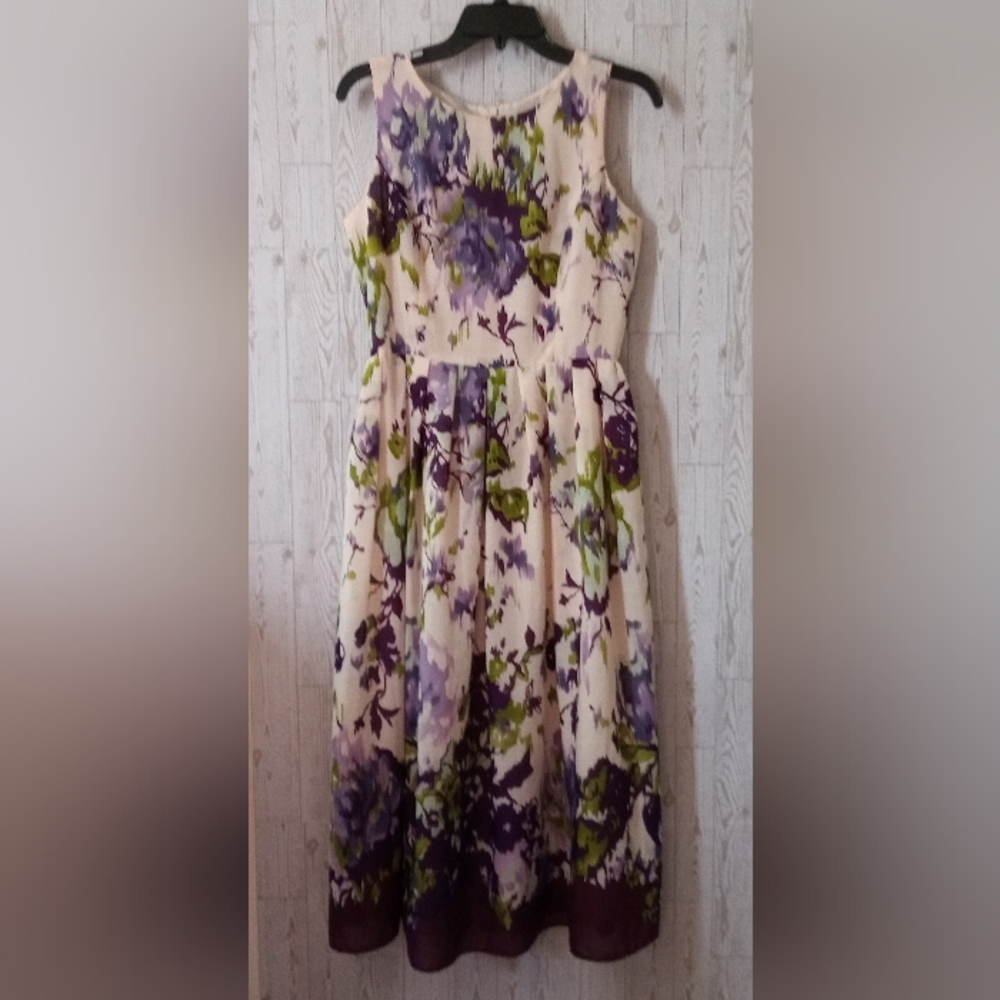 Coldwater Creek Floral Lined Sleeveless Dress - Purple and Green Women's Size PS
